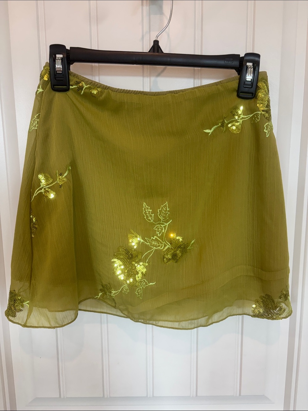 Embroidered Olive A-Line Sequin Skirt